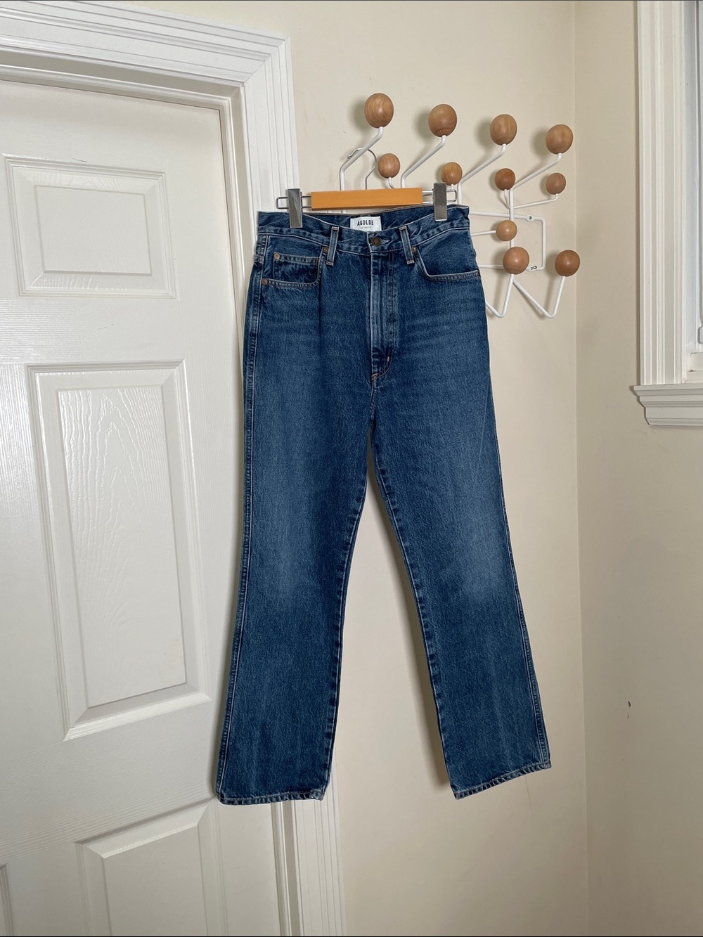 Aritzia Agolde Straight-Leg High Rise Dark Blue Wash 27